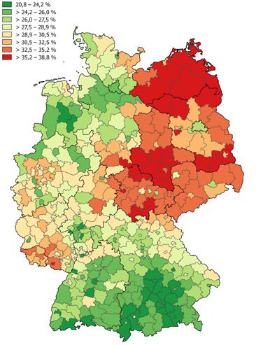 Karte: regionale Verteilung der Patienten mit Anspruch auf einen Medikationsplan